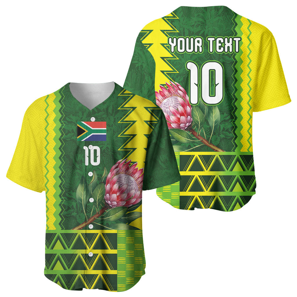 Custom South Africa National Football Baseball Jersey King Protea with African Tribal Geometric Pattern Culture Art