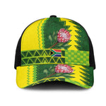 South Africa National Football Baseball Net Cap King Protea with African Tribal Geometric Pattern Culture Art