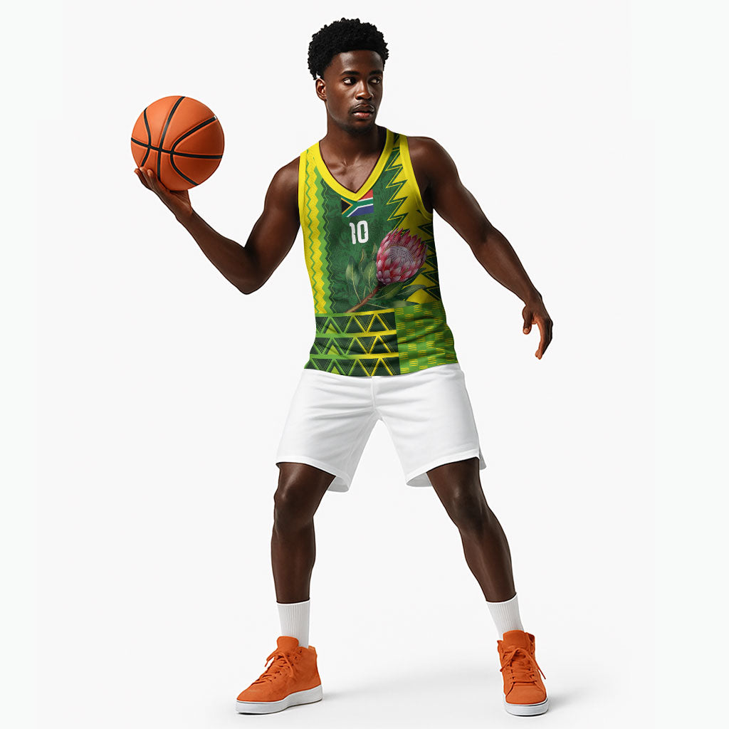 Custom South Africa National Football Basketball Jersey King Protea with African Tribal Geometric Pattern Culture Art