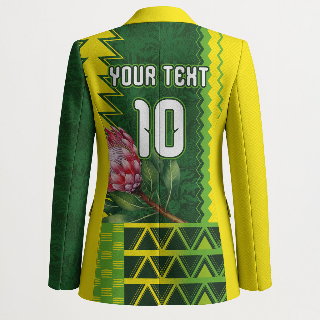 Custom South Africa National Football Blazer King Protea with African Tribal Geometric Pattern Culture Art