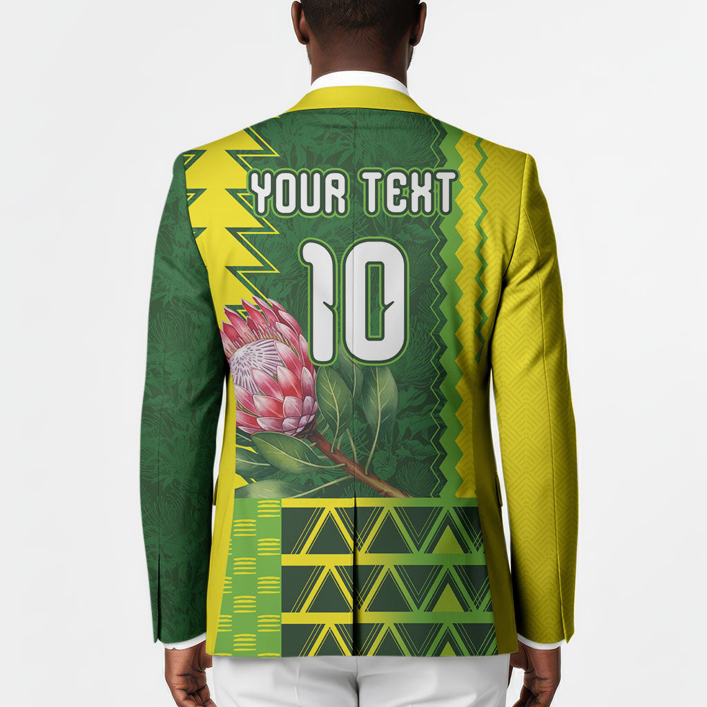 Custom South Africa National Football Blazer King Protea with African Tribal Geometric Pattern Culture Art