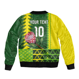 Custom South Africa National Football Bomber Jacket King Protea with African Tribal Geometric Pattern Culture Art