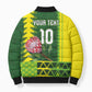 Custom South Africa National Football Bomber Puffer Jacket King Protea with African Tribal Geometric Pattern Culture Art