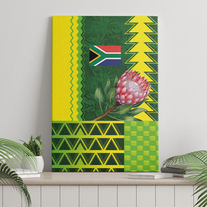 South Africa National Football Canvas Wall Art King Protea with African Tribal Geometric Pattern Culture Art