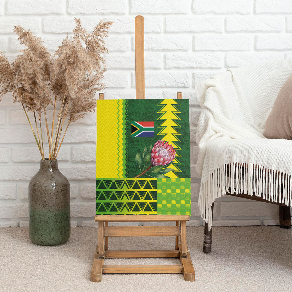South Africa National Football Canvas Wall Art King Protea with African Tribal Geometric Pattern Culture Art
