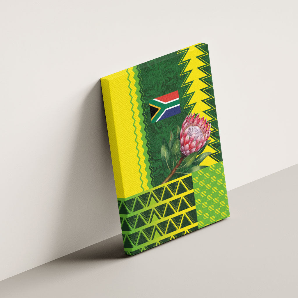 South Africa National Football Canvas Wall Art King Protea with African Tribal Geometric Pattern Culture Art