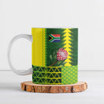 Custom South Africa National Football Ceramic Mug King Protea with African Tribal Geometric Pattern Culture Art