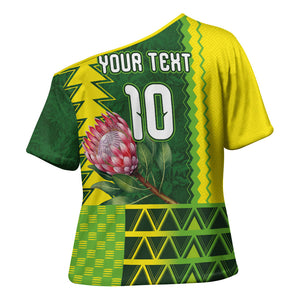 Custom South Africa National Football Cross Shoulder Shirt King Protea with African Tribal Geometric Pattern Culture Art