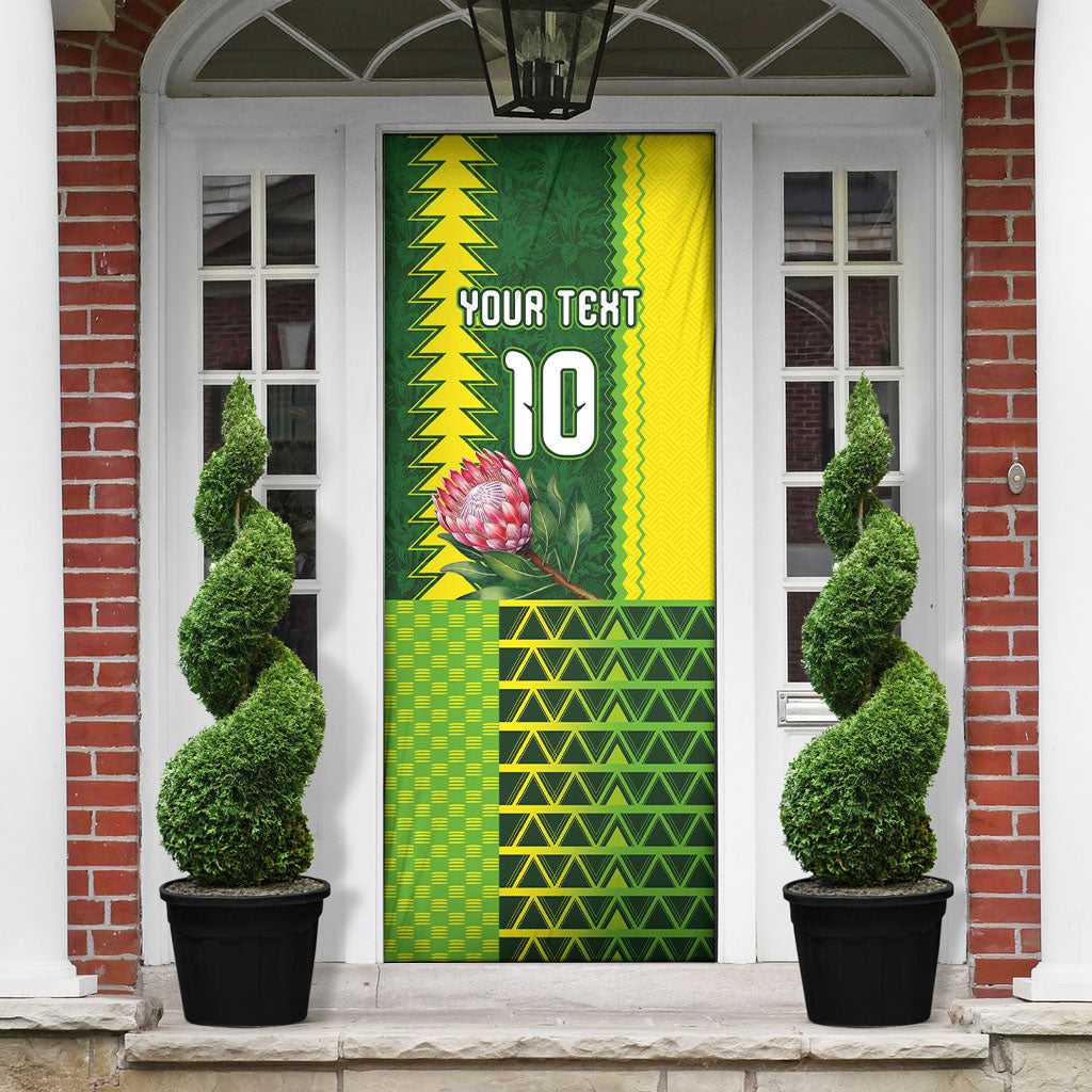 Custom South Africa National Football Door Cover King Protea with African Tribal Geometric Pattern Culture Art