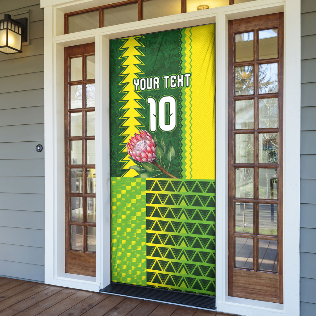 Custom South Africa National Football Door Cover King Protea with African Tribal Geometric Pattern Culture Art