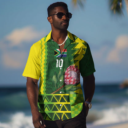 Custom South Africa National Football Hawaiian Shirt King Protea with African Tribal Geometric Pattern Culture Art