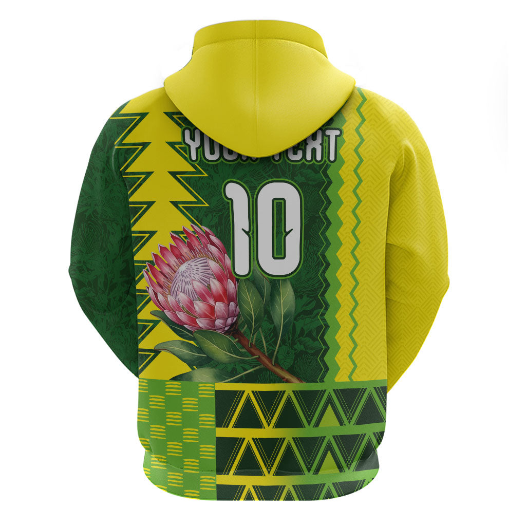 Custom South Africa National Football Hoodie King Protea with African Tribal Geometric Pattern Culture Art