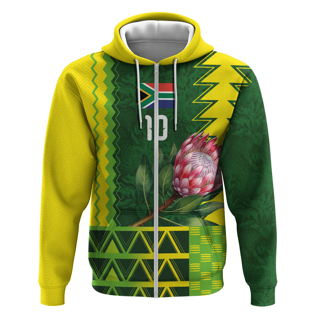 Custom South Africa National Football Hoodie King Protea with African Tribal Geometric Pattern Culture Art