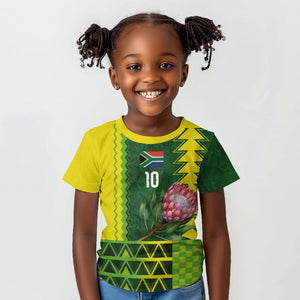 Custom South Africa National Football Kid T shirt King Protea with African Tribal Geometric Pattern Culture Art