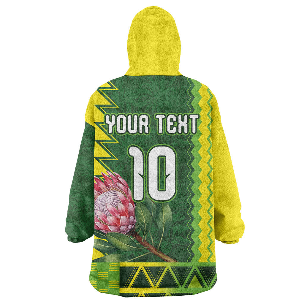 Custom South Africa National Football Kid Wearable Blanket Hoodie King Protea with African Tribal Geometric Pattern Culture Art