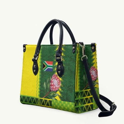 South Africa National Football Leather Bag King Protea with African Tribal Geometric Pattern Culture Art