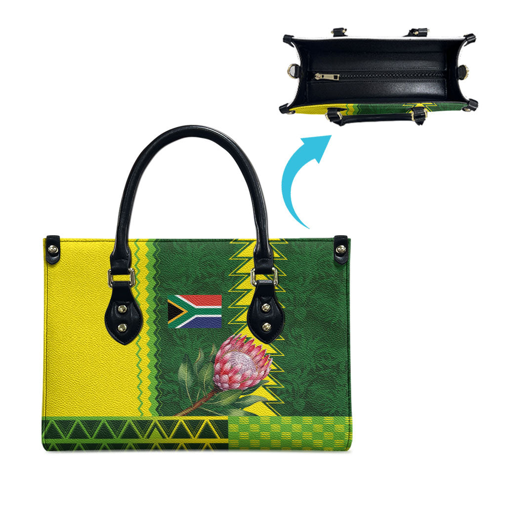 South Africa National Football Leather Bag King Protea with African Tribal Geometric Pattern Culture Art