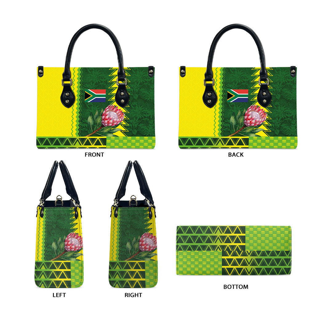 South Africa National Football Leather Bag King Protea with African Tribal Geometric Pattern Culture Art