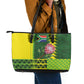 South Africa National Football Leather Tote Bag King Protea with African Tribal Geometric Pattern Culture Art