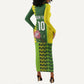 Custom South Africa National Football Long Sleeve Bodycon Dress King Protea with African Tribal Geometric Pattern Culture Art