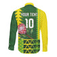 Custom South Africa National Football Long Sleeve Button Shirt King Protea with African Tribal Geometric Pattern Culture Art
