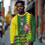 Custom South Africa National Football Long Sleeve Shirt King Protea with African Tribal Geometric Pattern Culture Art