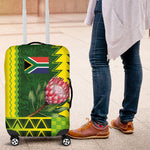 South Africa National Football Luggage Cover King Protea with African Tribal Geometric Pattern Culture Art
