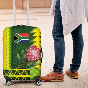 South Africa National Football Luggage Cover King Protea with African Tribal Geometric Pattern Culture Art