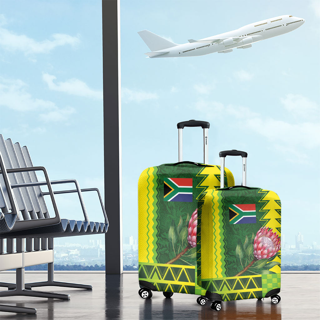 South Africa National Football Luggage Cover King Protea with African Tribal Geometric Pattern Culture Art