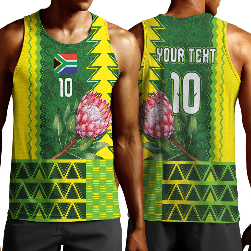 Custom South Africa National Football Men Tank Top King Protea with African Tribal Geometric Pattern Culture Art
