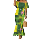 Custom South Africa National Football Mermaid Dress King Protea with African Tribal Geometric Pattern Culture Art