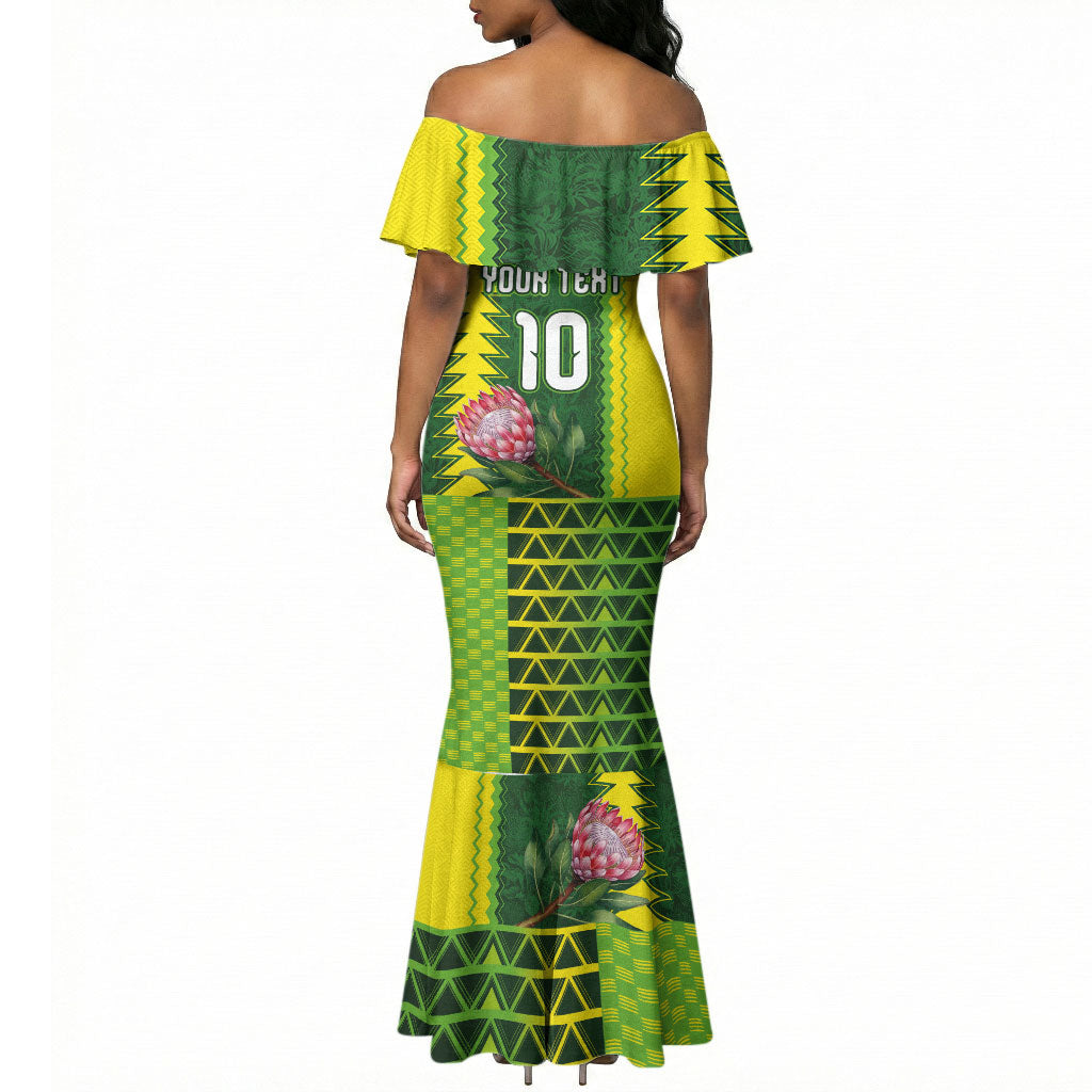 Custom South Africa National Football Mermaid Dress King Protea with African Tribal Geometric Pattern Culture Art