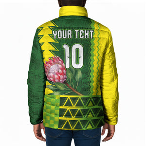 Custom South Africa National Football Padded Jacket King Protea with African Tribal Geometric Pattern Culture Art