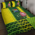 South Africa National Football Quilt Bed Set King Protea with African Tribal Geometric Pattern Culture Art