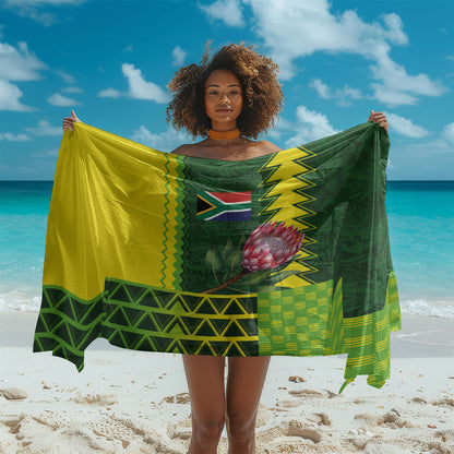 South Africa National Football Sarong King Protea with African Tribal Geometric Pattern Culture Art