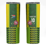 Custom South Africa National Football Skinny Tumbler King Protea with African Tribal Geometric Pattern Culture Art