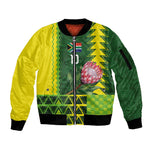 Custom South Africa National Football Sleeve Zip Bomber Jacket King Protea with African Tribal Geometric Pattern Culture Art