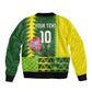 Custom South Africa National Football Sleeve Zip Bomber Jacket King Protea with African Tribal Geometric Pattern Culture Art