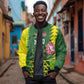 Custom South Africa National Football Sleeve Zip Bomber Jacket King Protea with African Tribal Geometric Pattern Culture Art