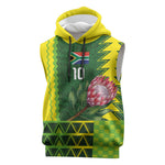 Custom South Africa National Football Sleeveless Hoodie King Protea with African Tribal Geometric Pattern Culture Art