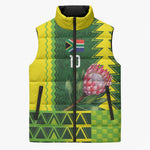 Custom South Africa National Football Sleeveless Puffer Jacket King Protea with African Tribal Geometric Pattern Culture Art