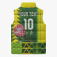 Custom South Africa National Football Sleeveless Puffer Jacket King Protea with African Tribal Geometric Pattern Culture Art