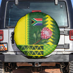 South Africa National Football Spare Tire Cover King Protea with African Tribal Geometric Pattern Culture Art