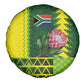South Africa National Football Spare Tire Cover King Protea with African Tribal Geometric Pattern Culture Art