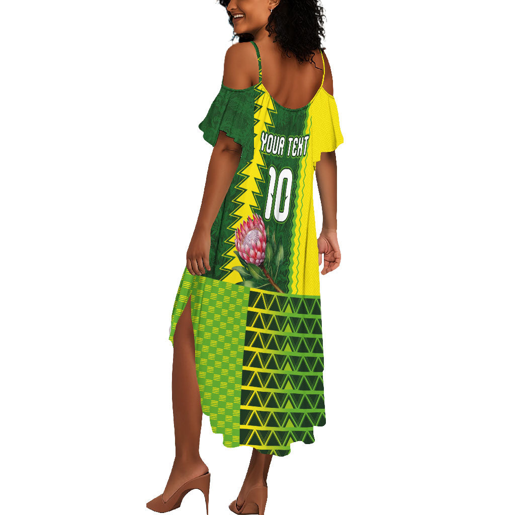 Custom South Africa National Football Summer Maxi Dress King Protea with African Tribal Geometric Pattern Culture Art