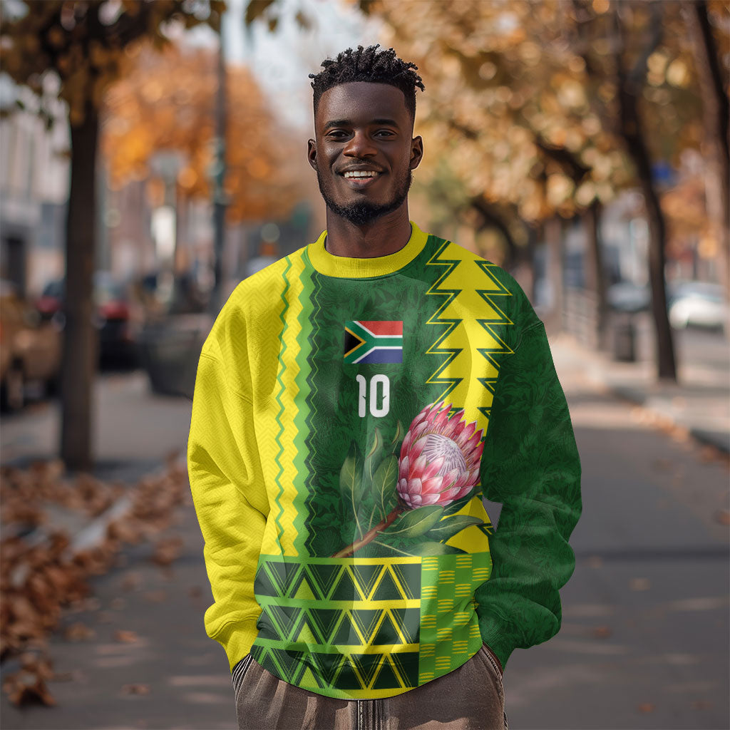 Custom South Africa National Football Sweatshirt King Protea with African Tribal Geometric Pattern Culture Art