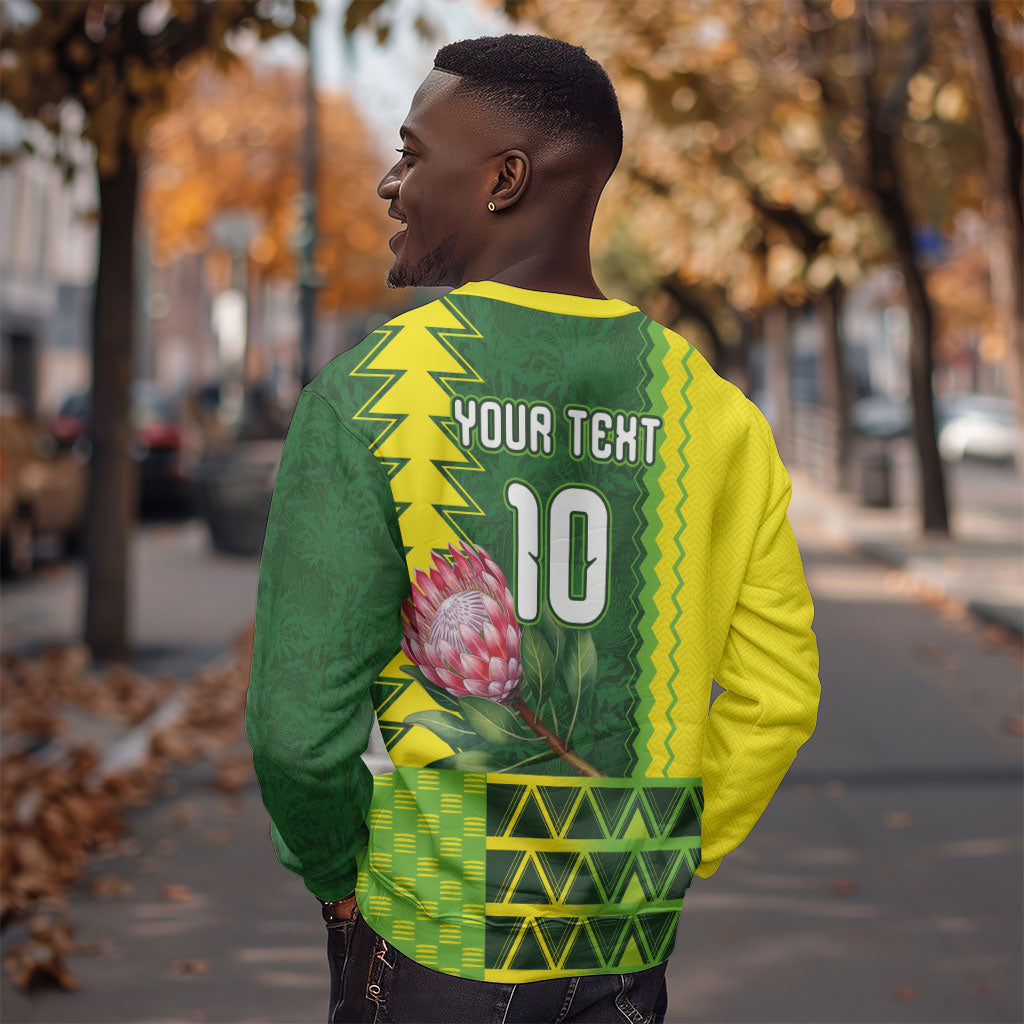 Custom South Africa National Football Sweatshirt King Protea with African Tribal Geometric Pattern Culture Art