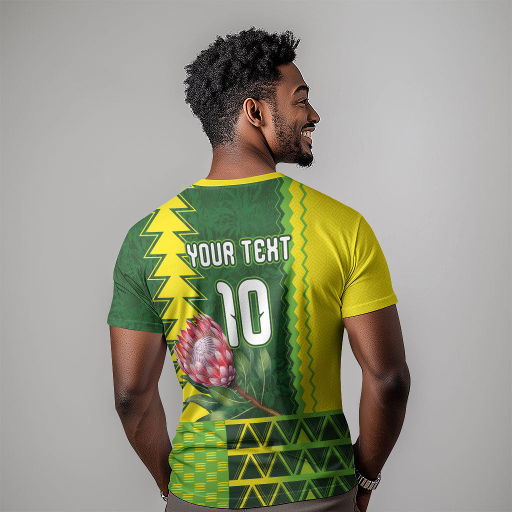 Custom South Africa National Football T shirt King Protea with African Tribal Geometric Pattern Culture Art