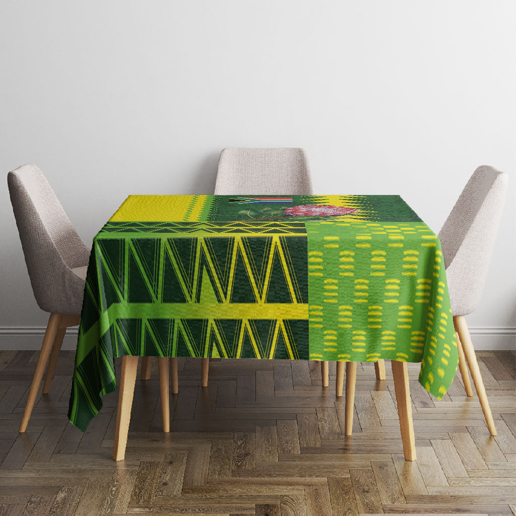 South Africa National Football Tablecloth King Protea with African Tribal Geometric Pattern Culture Art