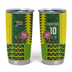 Custom South Africa National Football Tumbler Cup King Protea with African Tribal Geometric Pattern Culture Art